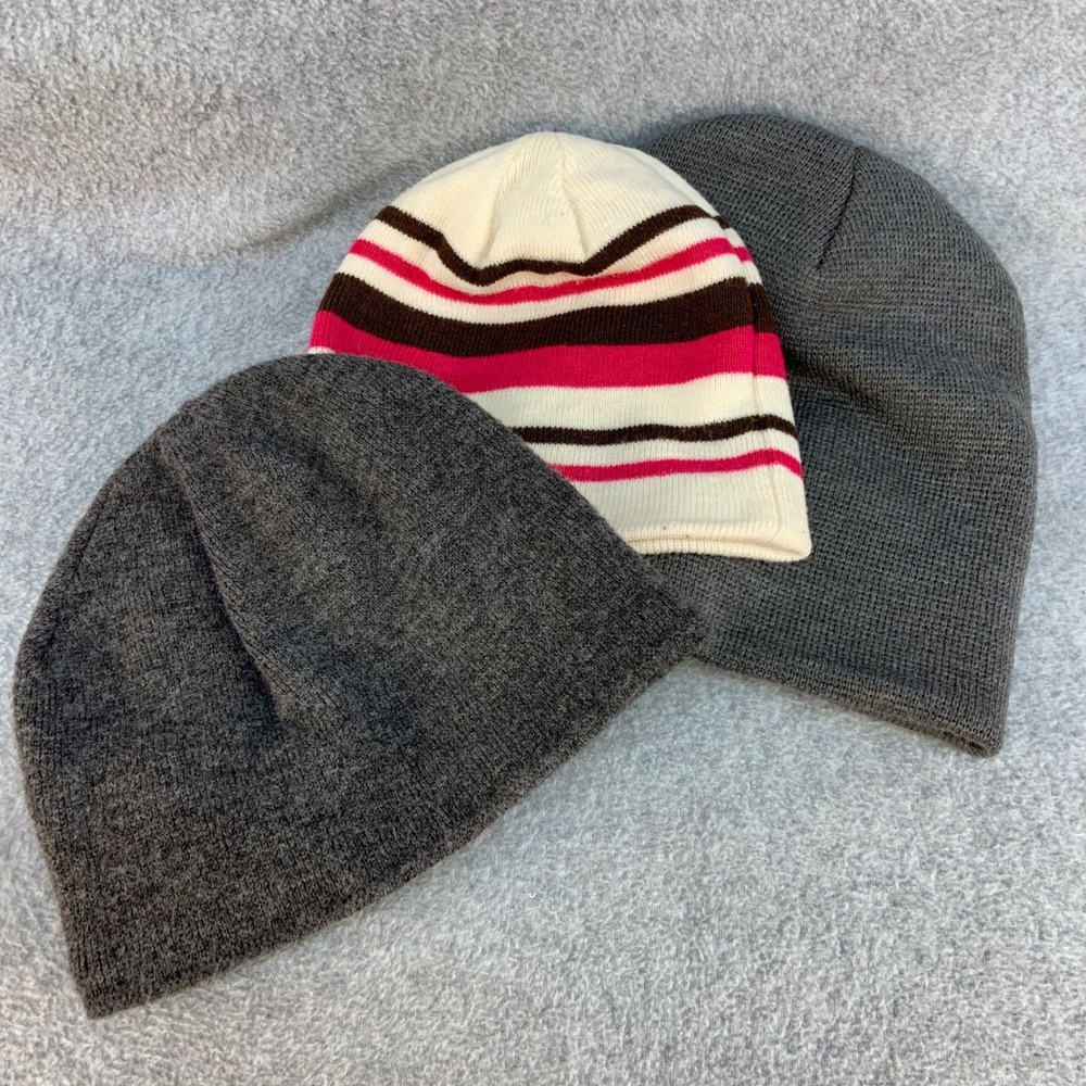 Solid and Striped Unisex Multicolor Unbranded Beanie Hat Set 3pc OSFM